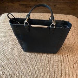 Classic Black Structured Tote Bag with Gold Accents